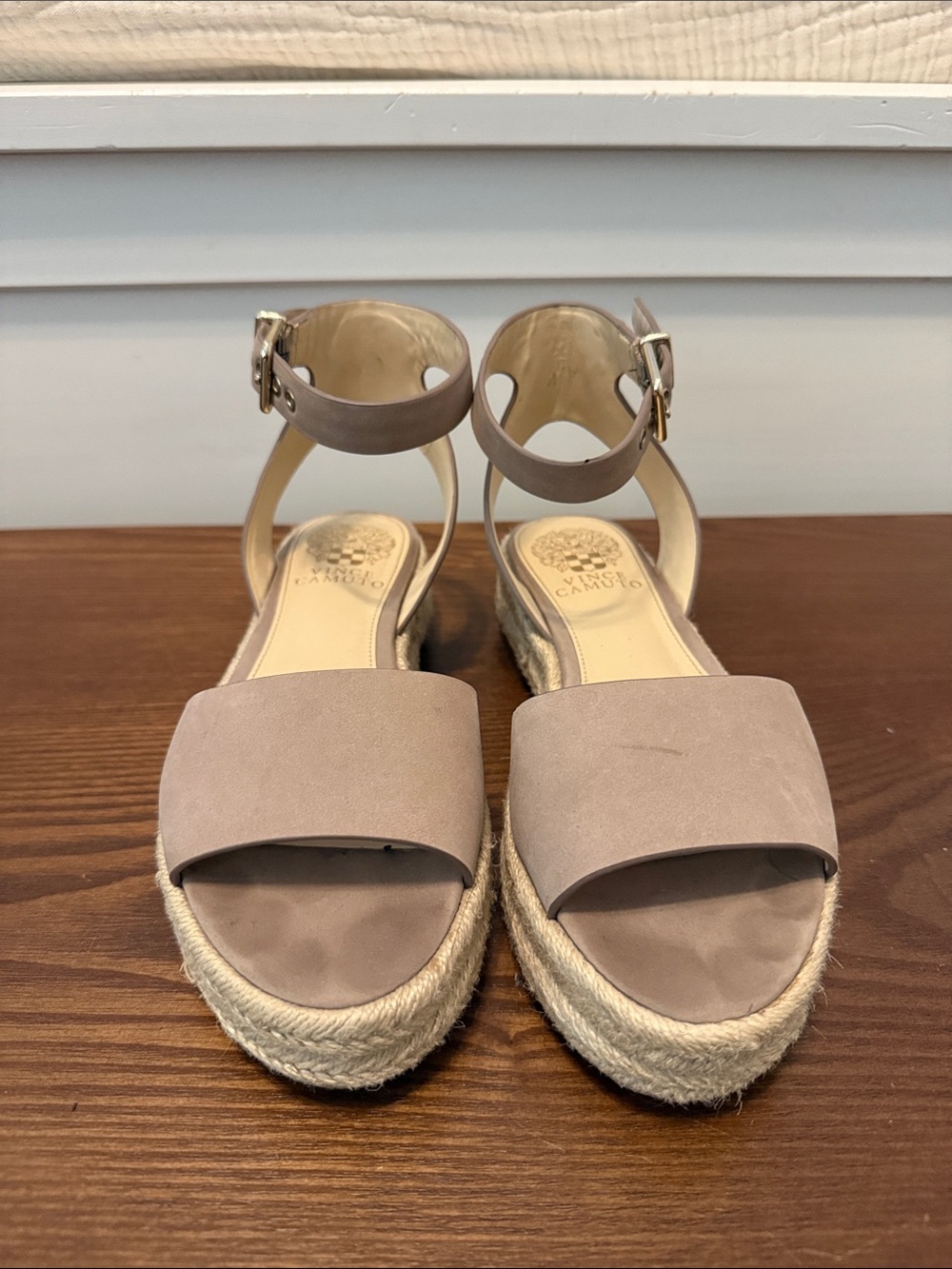 Vince Camuto Taupe Espadrille Ankle-Strap Wedges